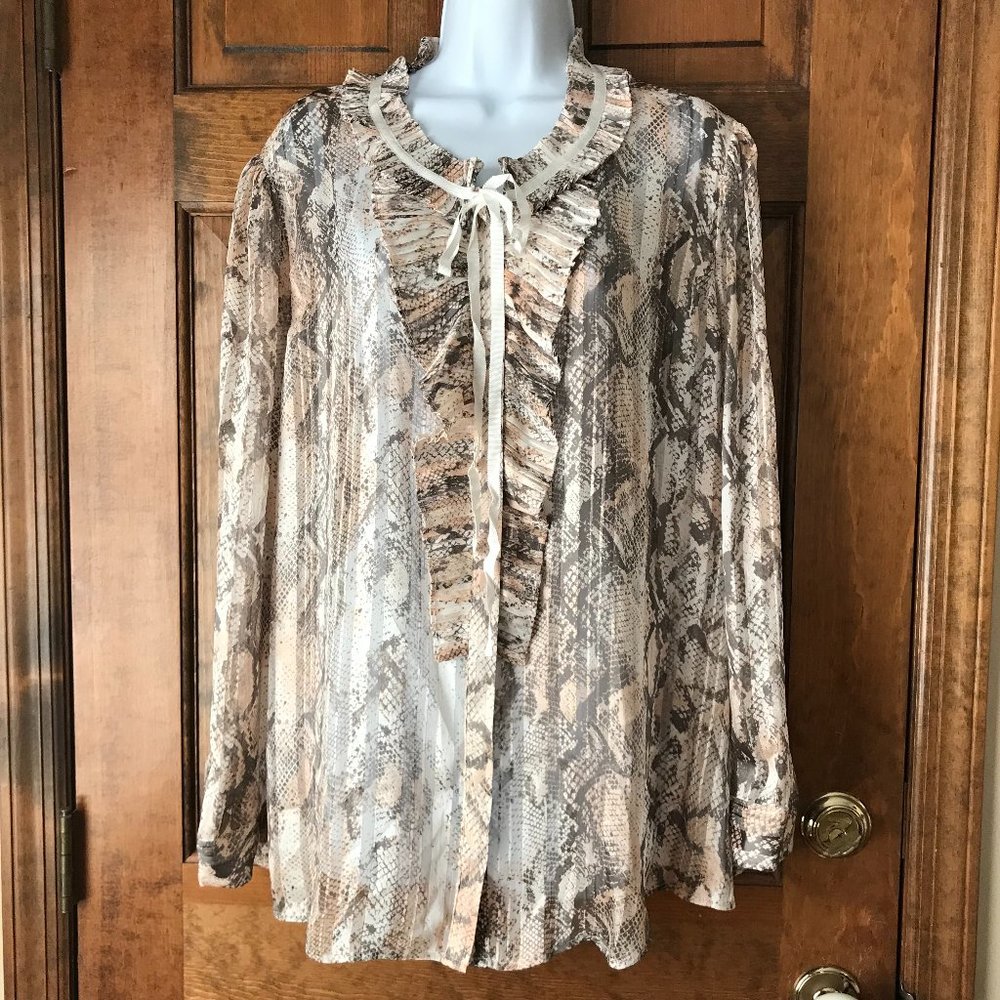 NWT G by Giuliana Ivory w/Pink/Taupe /Sparkle Blouse Size 2X